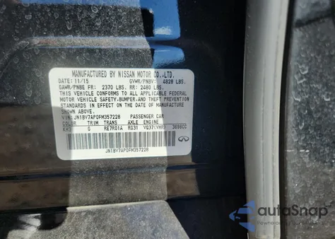 2015 Infiniti Q50 Base z USA, uszkodzony, nr VIN JN1BV7AP0FM357228